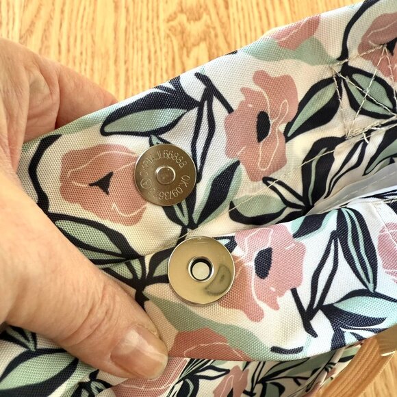 Floral Insulated Lunch Tote Bag Pockets Inside and Out Snap Drawstring New - Picture 8 of 11